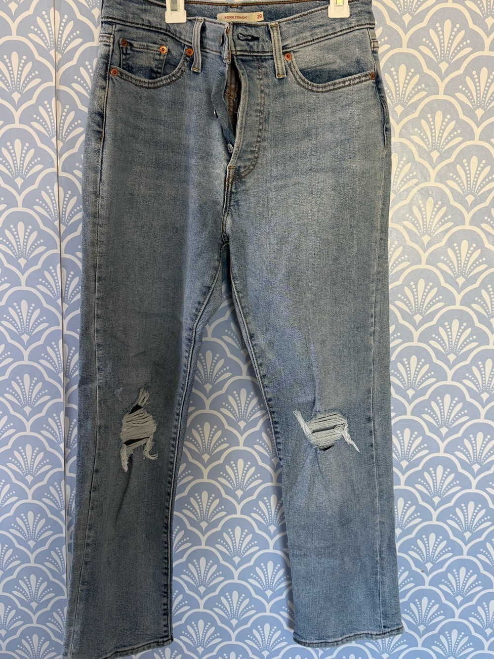 Levi's Light Blue Straight-Leg Distressed Jeans